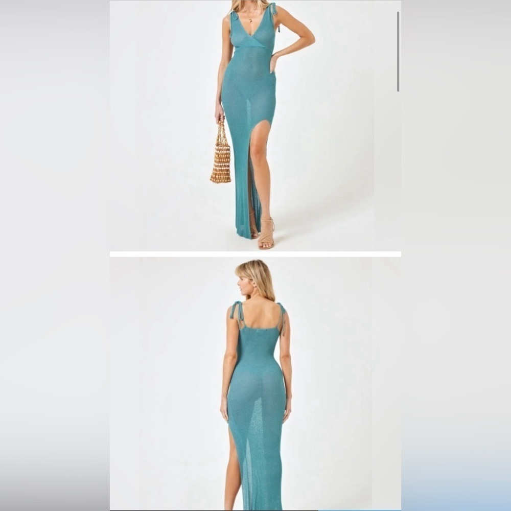 NWT L*Space Kihei Dress knit Tie Straps Coverup in Teal